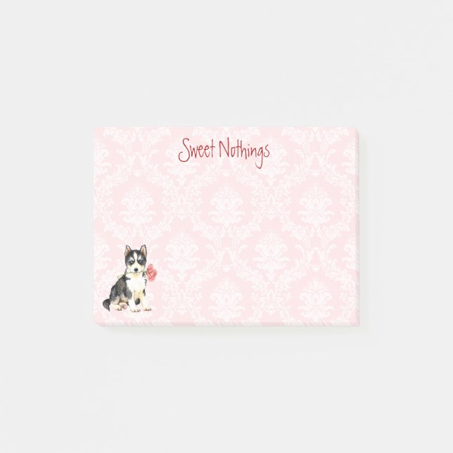 Post-it® Chien de traîneau de rose de Valentine (Devant)