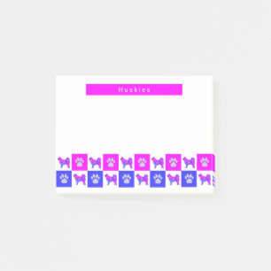 Post-it® Chien Husky et Paw Hot Rose & Blue Silhouette
