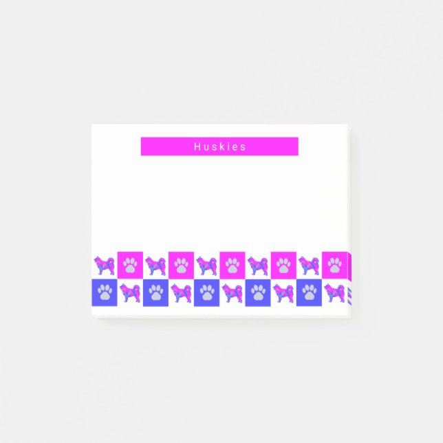 Post-it® Chien Husky et Paw Hot Rose & Blue Silhouette (Devant)