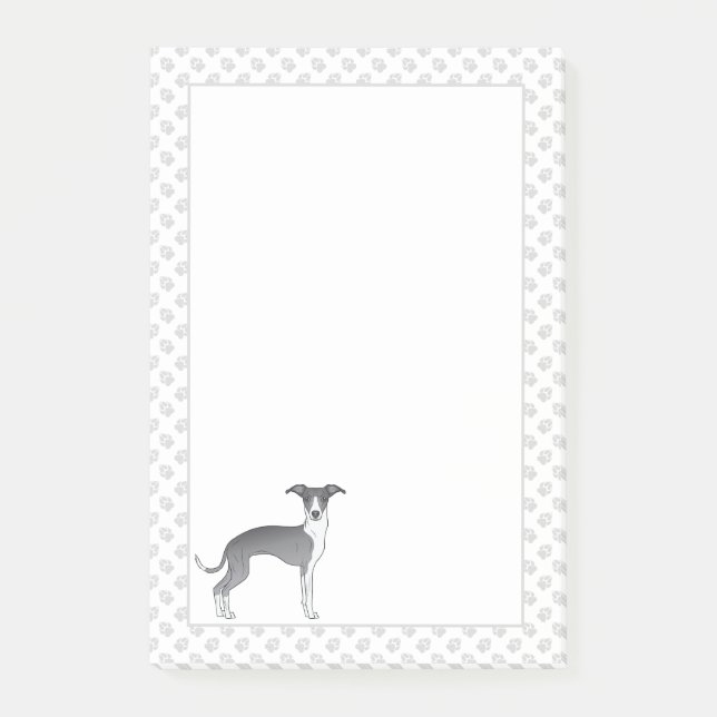 Post-it® Chien Lévrier Italien Bleu Et Blanc Avec Des Patte (Devant)
