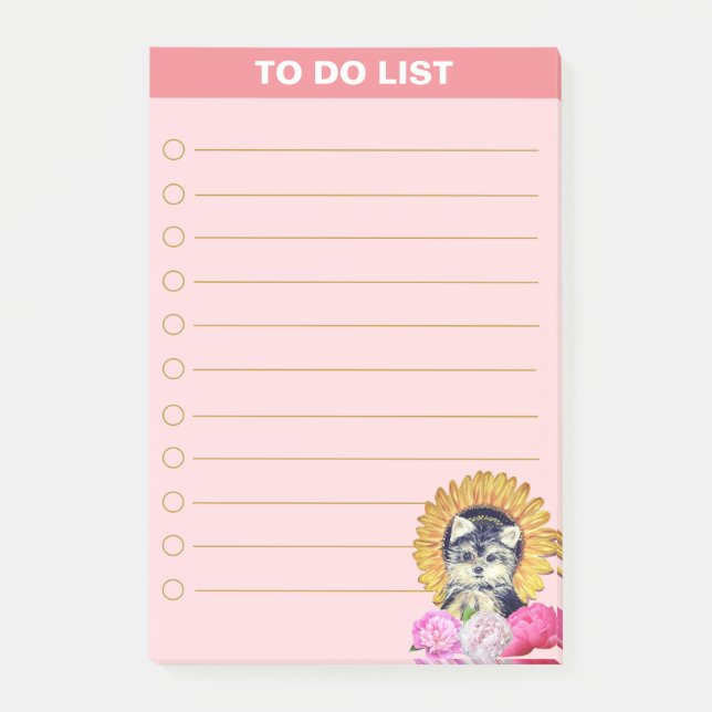 Post-it® Chien mignon avec des fleurs sur rose (Devant)