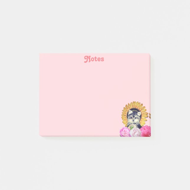 Post-it® Chien mignon avec fleurs sur rose (Devant)