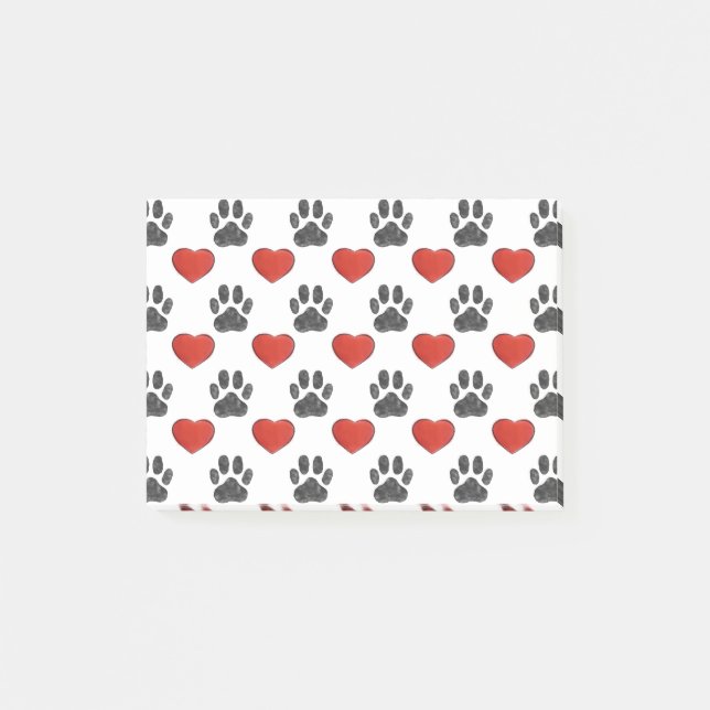 Post-it® Chien Paws Et Coeurs Rouges Peinture Motif (Devant)