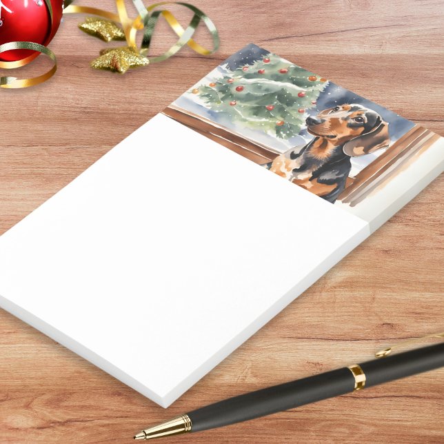 Post-it® Chien Teckel Arbre de Noël Aquarelle (A pad of sticky notes for dachshund lovers, with picture of a sausage dog with Christmas tree)
