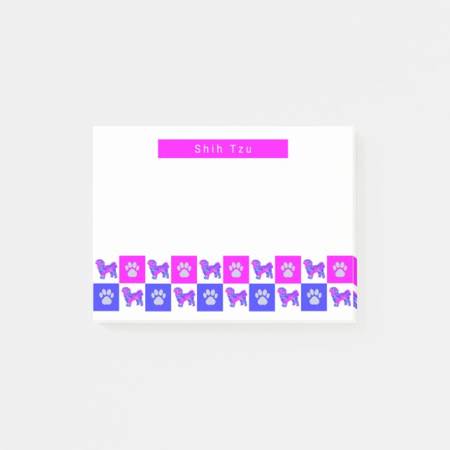 Post-it® Chien Tzu Silhouette Chien & Paw Hot Rose & Blue (Devant)