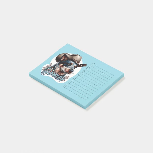 Post-it® Chien Vacher Blue Heeler Cowboy Punny Howldy (Incliné)