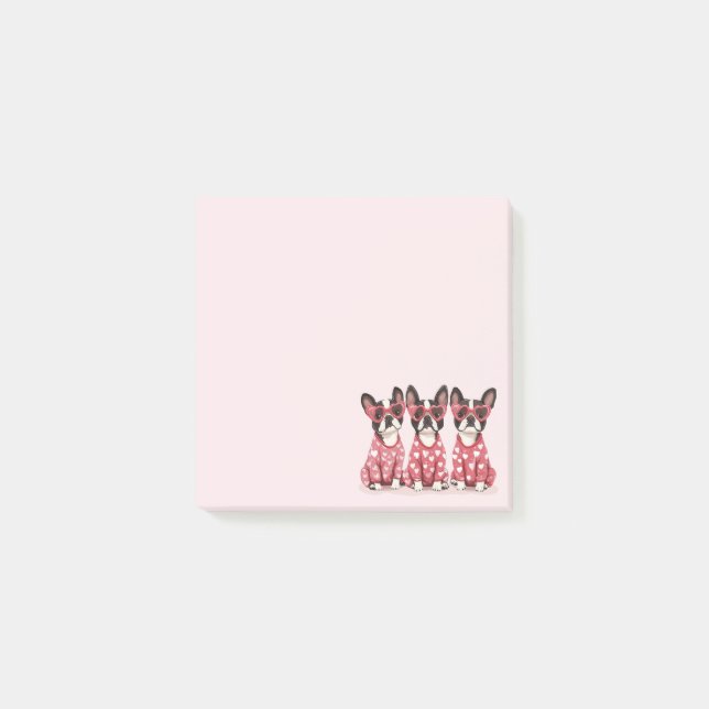 Post-it® Chiens Boston Terrier pour la Saint-Valentin (Devant)