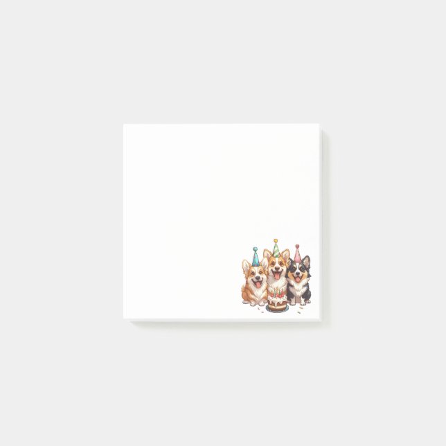 Post-it® Chiens de Corgi d'anniversaire (Devant)