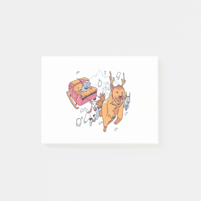 Post-it® Chiens de Noël et traîneau de chats (Devant)