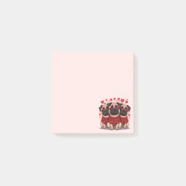 Post-it® Chiens Pug de la Saint-Valentin (Devant)