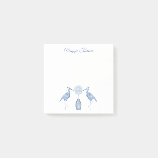 Post-it® Chinoiserie Aquarelle Topiaire Héron bleu (Devant)