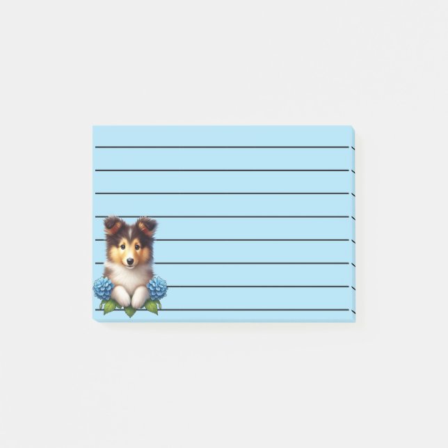 Post-it® Chiot adorable avec Fleurs Bleues (Devant)