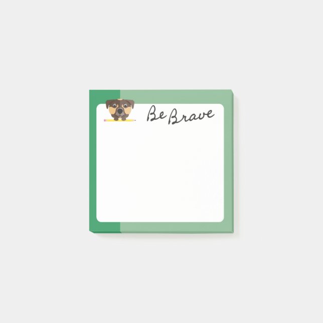 Post-it® Chiot Brun Mignon Sois Brave Avec Crayon Vert (Devant)