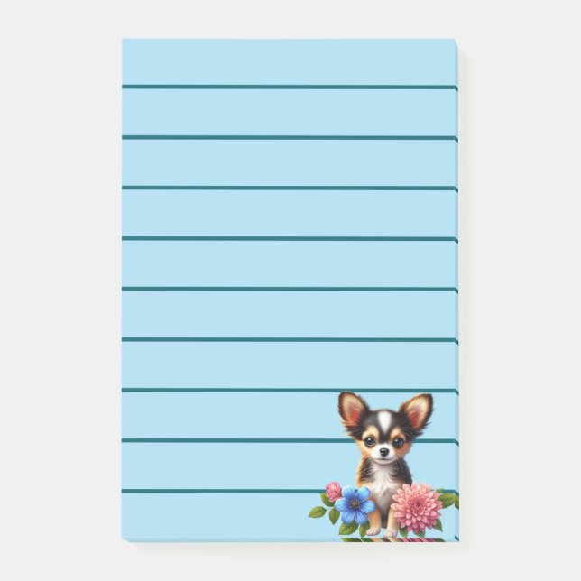 Post-it® Chiot Chihuahua avec Fleurs Décoratives (Devant)