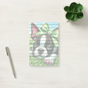 Post-it® Chiot de Boston Terrier avec Bow vert