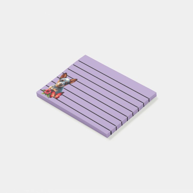 Post-it® Chiot Heeler Mignon Avec Papillon et Fleur  (Incliné)