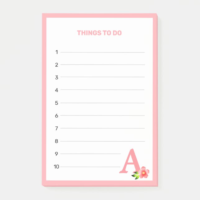 Post-it® Choses à faire avec monogramme rose et fleurs (Devant)