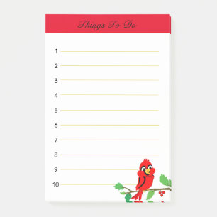Post-it® Choses à faire avec un joli cardinal rouge heureux