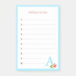 Post-it® Choses à faire Monogramme & Fleur Turquoise