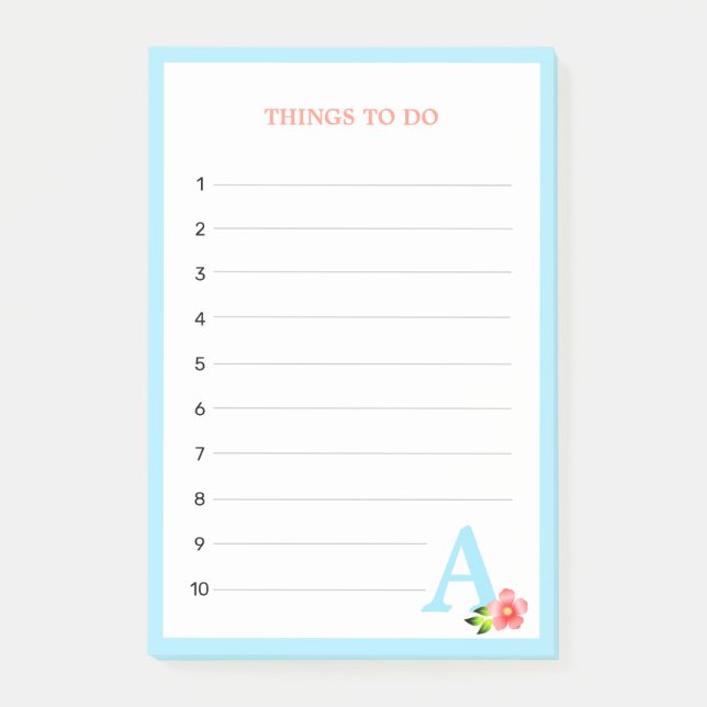 Post-it® Choses à faire Monogramme & Fleur Turquoise (Devant)