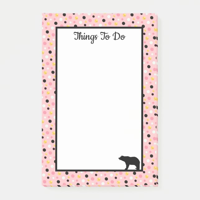Post-it® Choses à faire Ours et pois sur rose (Devant)