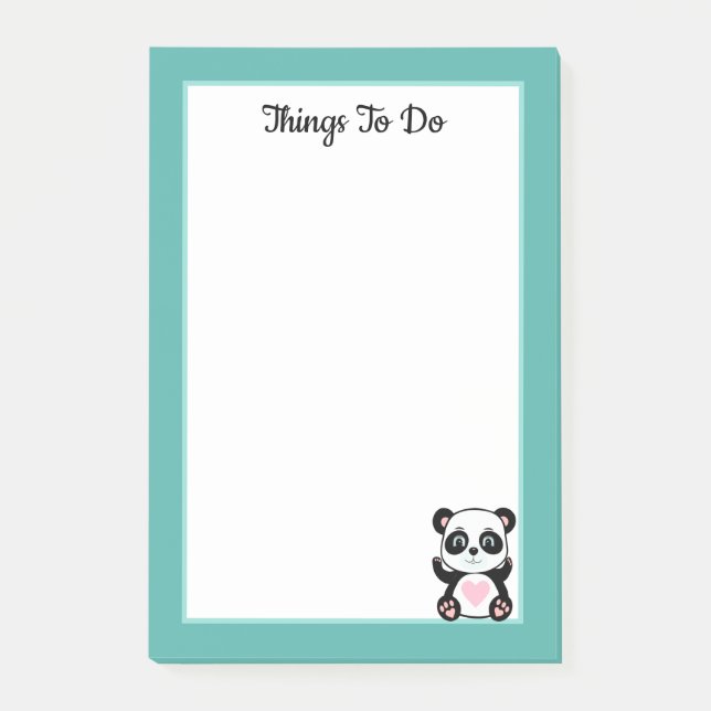 Post-it® Choses à Faire Panda sur Teal et Blanc (Devant)