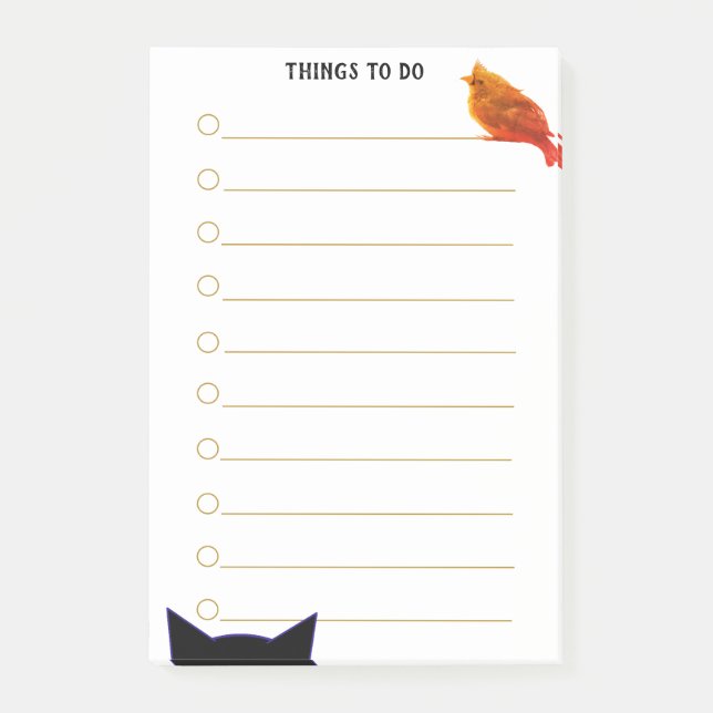Post-it® Choses personnalisées à faire avec chat et oiseau (Devant)
