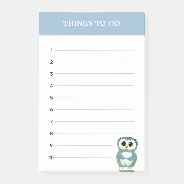 Post-it® Chouette Bleu Acier Mignonne & Choses à Faire Modi (Devant)