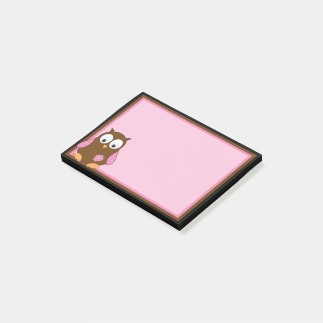 Post-it® Chouette Brown mignonne avec ailes roses (Incliné)