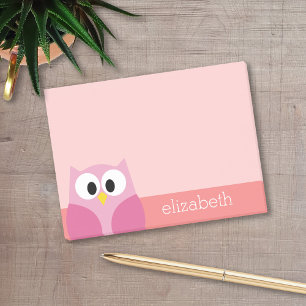 Post-it® Chouette caricaturale mignonne en rose et corail