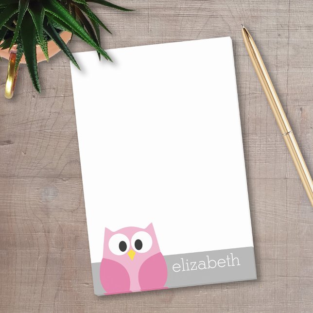 Post-it® Chouette de dessin mignonne - Nom personnalisé ros (Personalized Post-It Notes - Add your name)