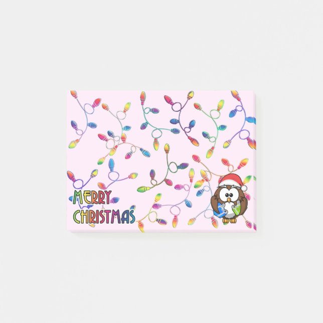 Post-it® Chouette de Père Noël et lumières de Noël (Devant)