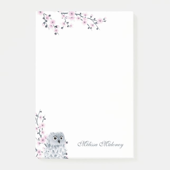 Post-it® Chouette mignonne Monogramme gris rose (Devant)