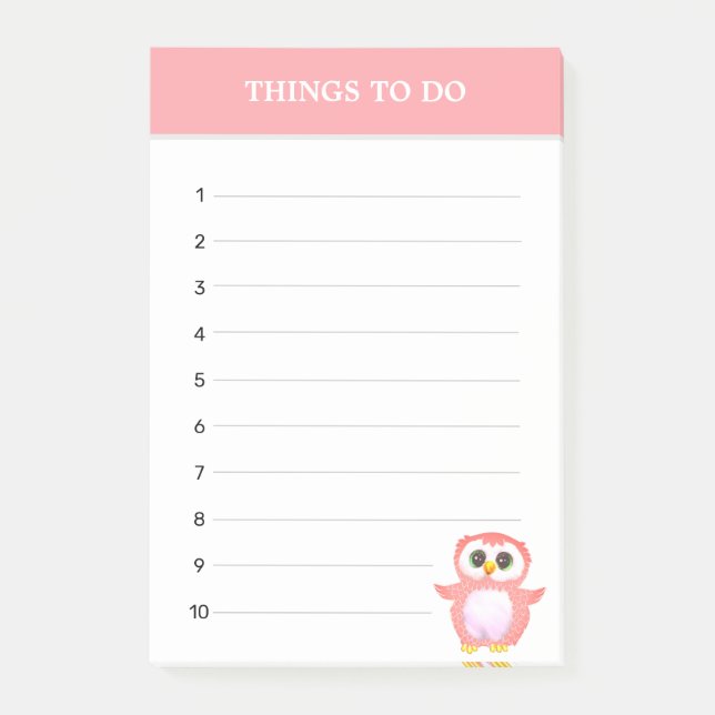 Post-it® Chouette Rose Corail Mignonne & Choses à Faire Mod (Devant)