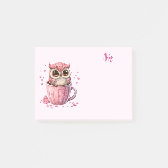 Post-it® Chouette rose mignonne en coupe (Devant)