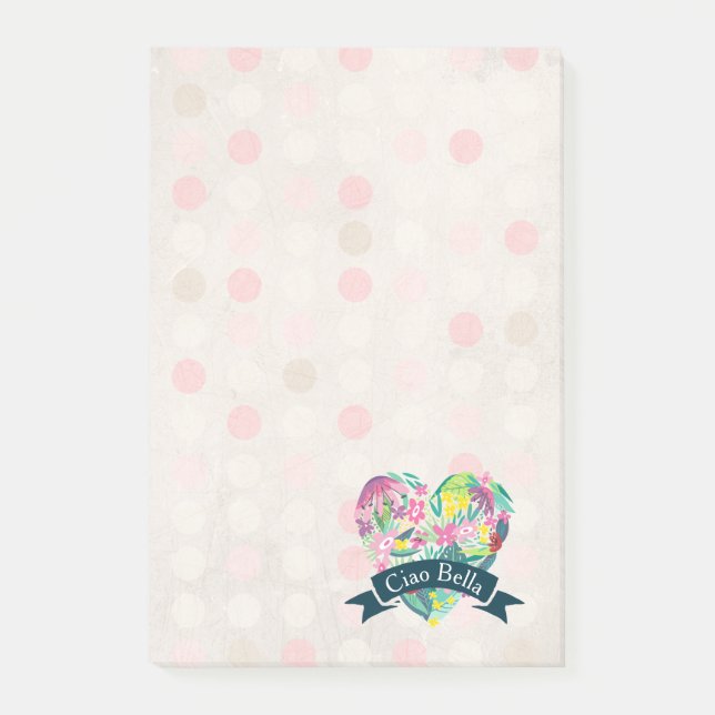 Post-it® Ciao Bella Cute Coeur Floral sur Cercles roses (Devant)