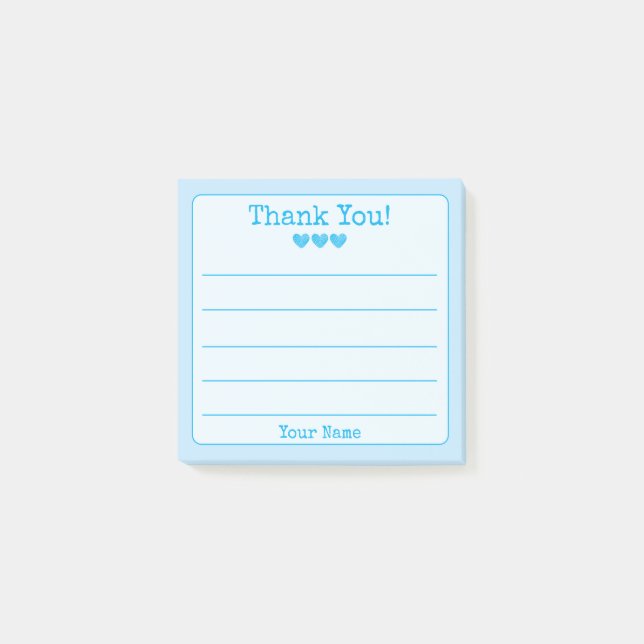 Post-it® Ciel Bleu Votre Nom Et Coeurs Merci (Devant)