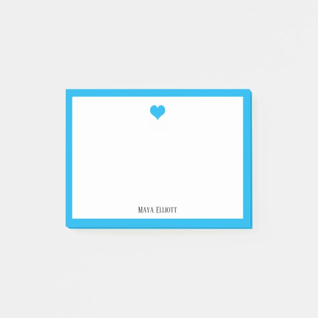 Post-it® Ciel Clair Bleu Cœur & Bordure sur Fond Blanc avec (Devant)