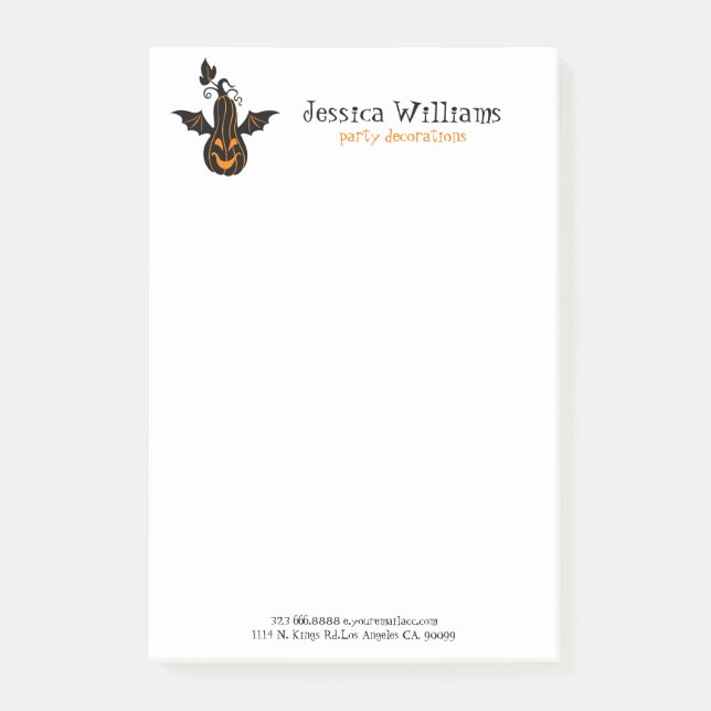 Post-it® Citrouille Halloween mignon Avec Bat Wings (Devant)