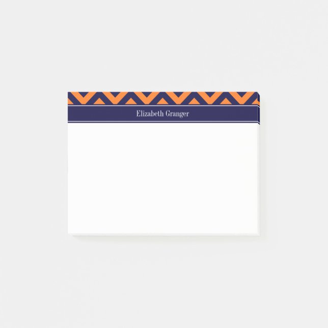 Post-it® Citrouille Marine LG Chevron Marine Blue Nom Monog (Devant)