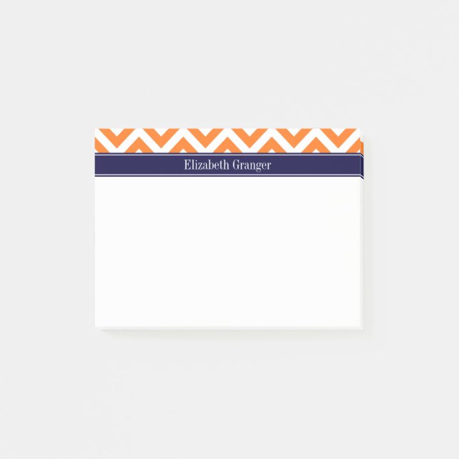 Post-it® Citrouille Orange Lg Chevron Navy Monogramme Nom (Devant)