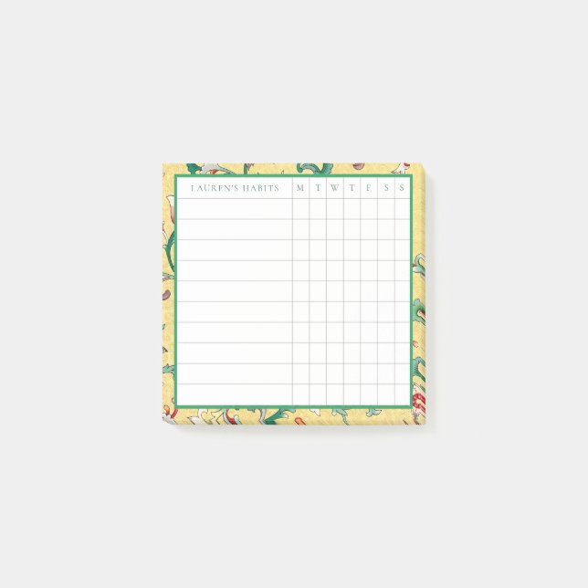 Post-it® Classic Jaune et Vert Chinoiserie Tracker Habit (Devant)