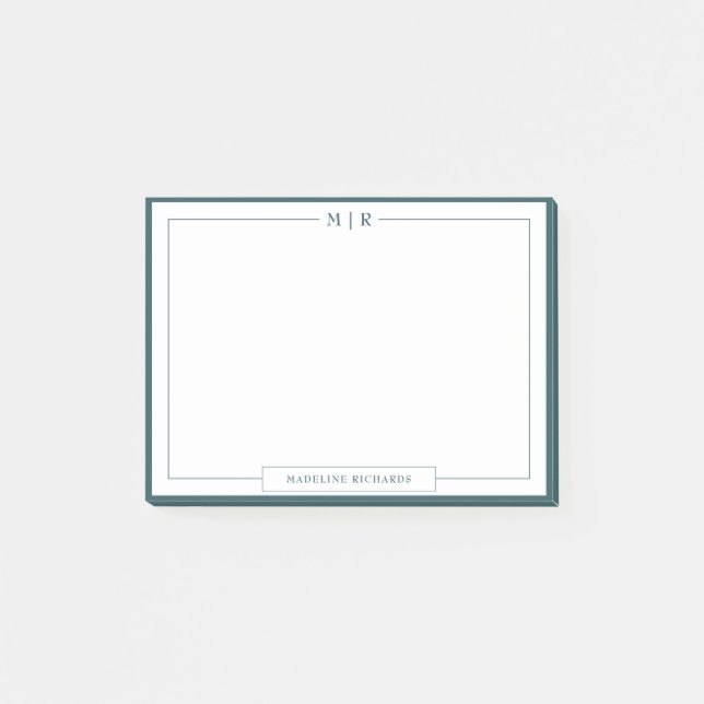 Post-it® Classic Monogram Smoke Green Border Stationery (Devant)