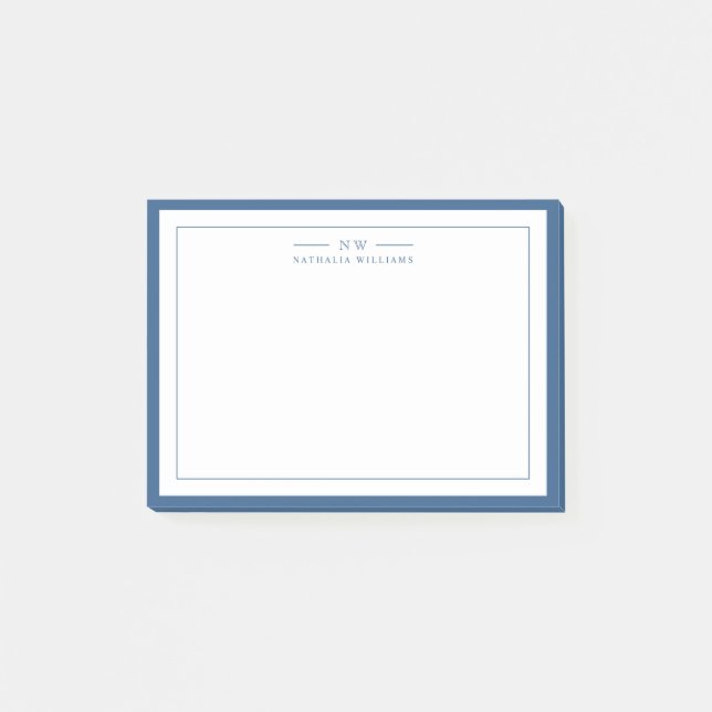Post-it® Classic Navy Blue Two Border Monogram Lined (Devant)