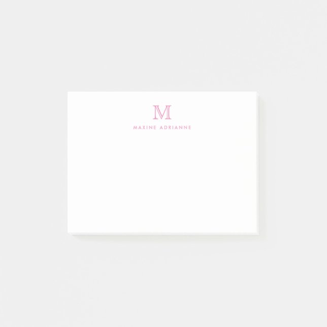 Post-it® Classique Moderne Simple Pink Monogramme initial (Devant)