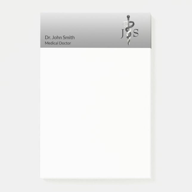 Post-it® Classy Noble Médicale Élégant noir blanc Asclepius (Devant)