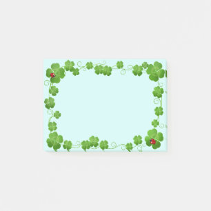 Post-it® Clovers à quatre feuilles et coccinelle sur bleu c
