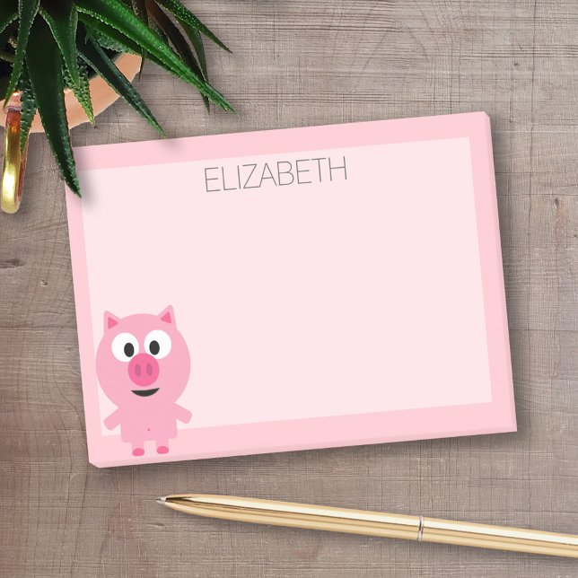 Post-it® Cochon de ferme de dessin animé mignon - Rose et f (Personalized post-it notes with an area to add your name or other text)