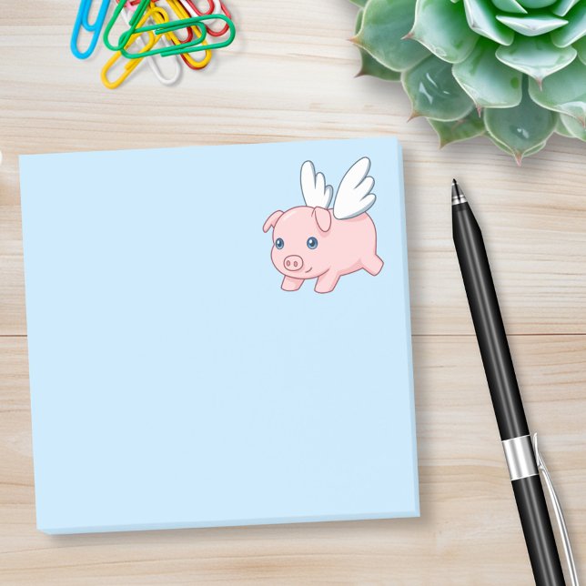 Post-it® Cochon volant - Piglet avec ailes en bleu (Créateur téléchargé)