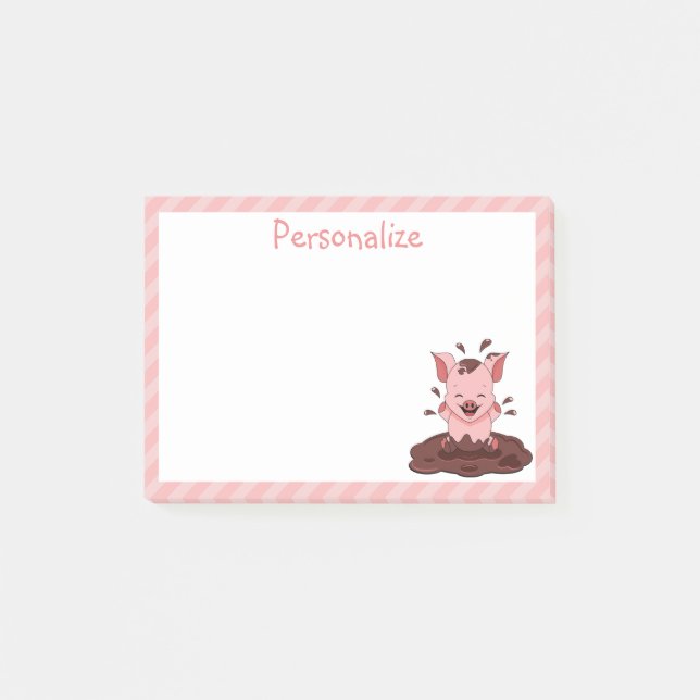 Post-it® Cochonnet mignon jouant dans la boue (Devant)